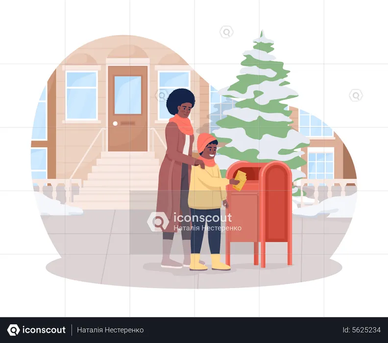 Mother and son send mail  Illustration
