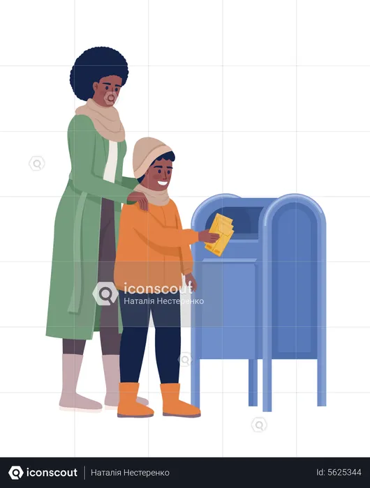 Mother and son sending mail  Illustration