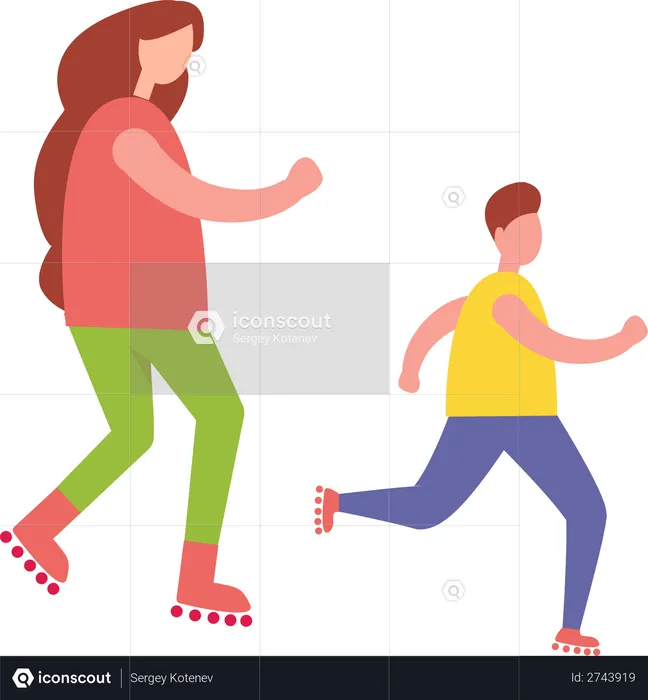 Mother and son skateboarding  Illustration