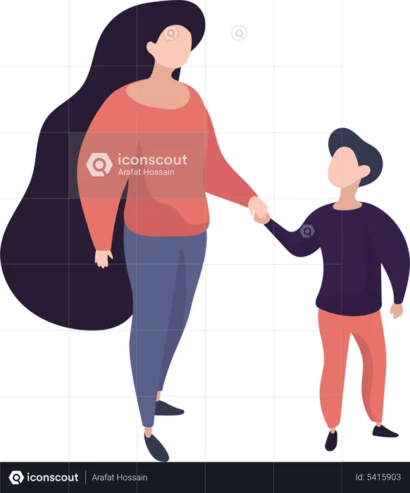 Mother and son walking together  Illustration