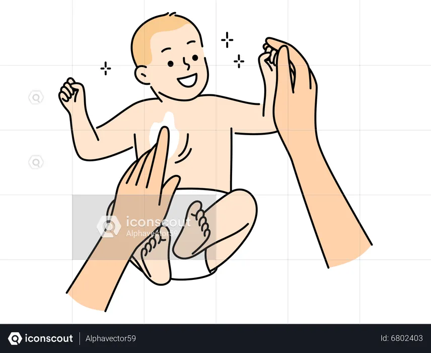 Mother applying lotion to baby skin  Illustration