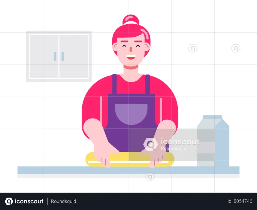 Mother baking homemade cake for their children  Illustration