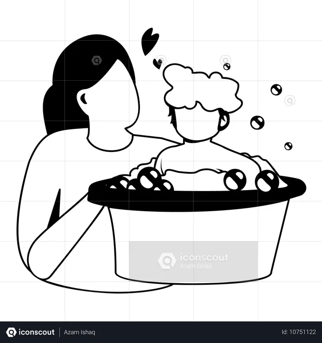 Mother bathing child in bathtub  Illustration