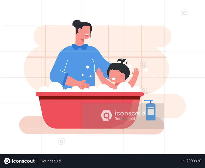 Mother bathing her kid  Illustration