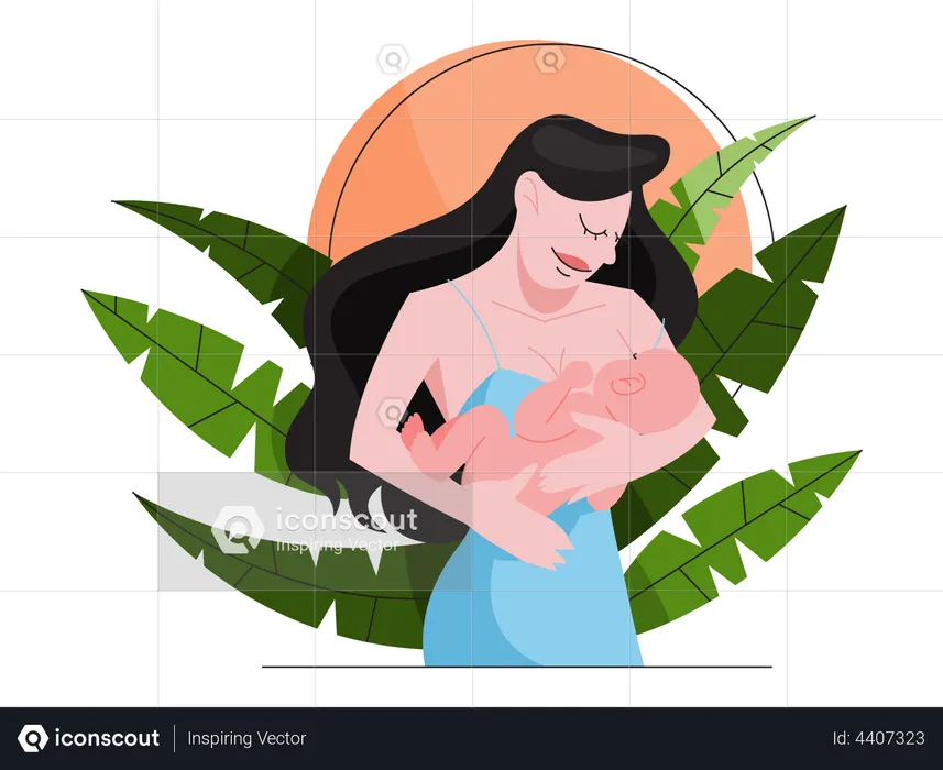 Best Mother breastfeeding her newborn baby Illustration download in PNG &  Vector format