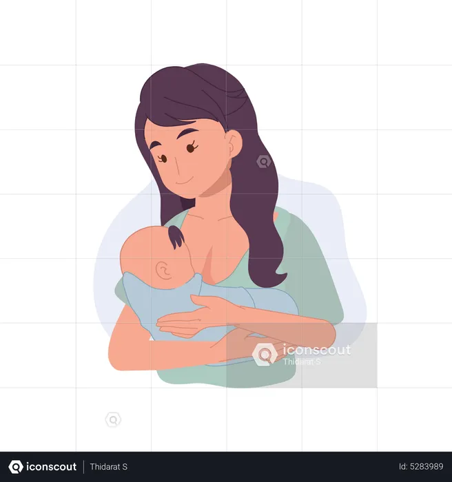 Mother breastfeeding her newborn baby  Illustration
