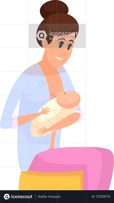 Mother breastfeeding her newborn baby  Illustration