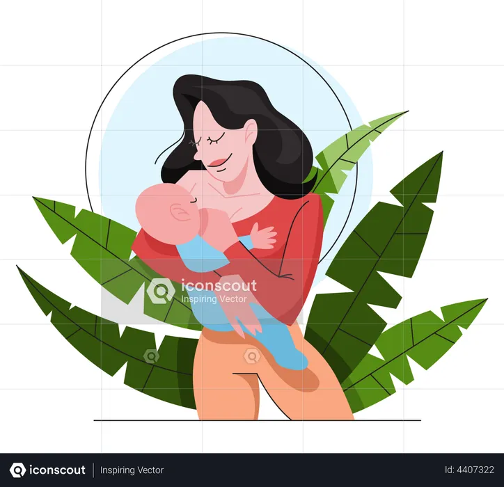 Mother breastfeeding her newborn baby  Illustration