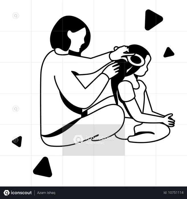 Mother brushing daughter hair  Illustration