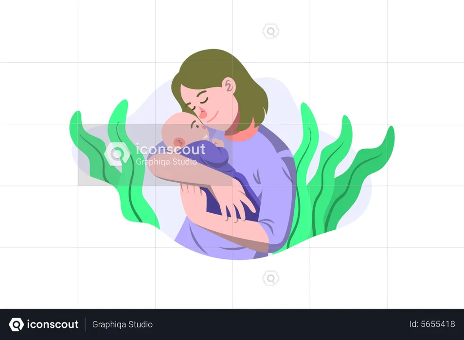Mother caring newborn baby  Illustration