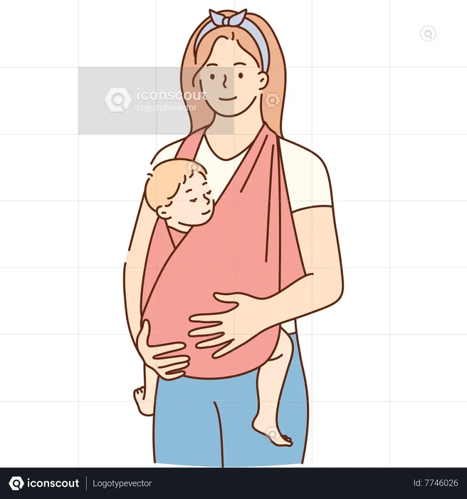 Mother carrying boy  Illustration