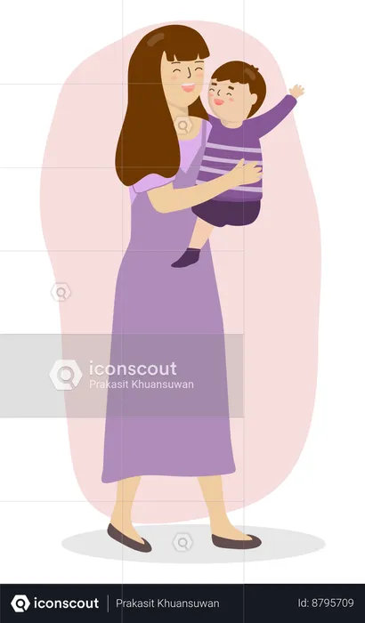 Mother carrying her son  Illustration