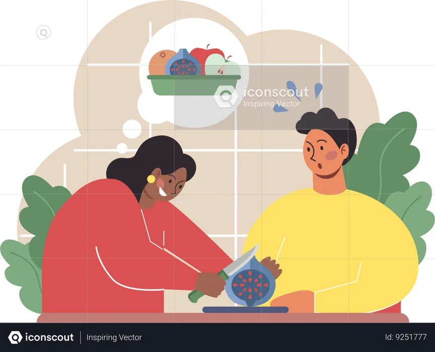 Mother chopping fruit  Illustration