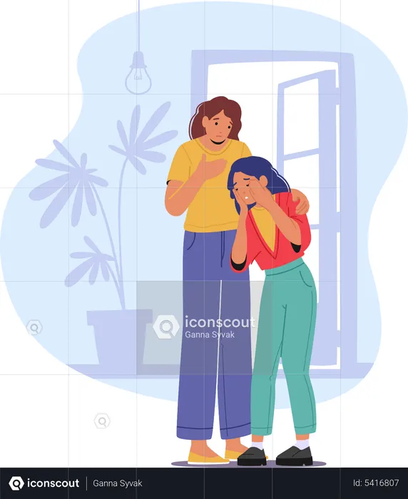 Mother comforting teenage daughter  Illustration