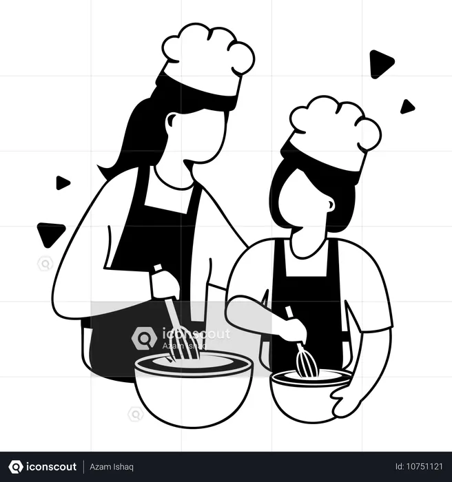 Mother cooking with her daughter  Illustration