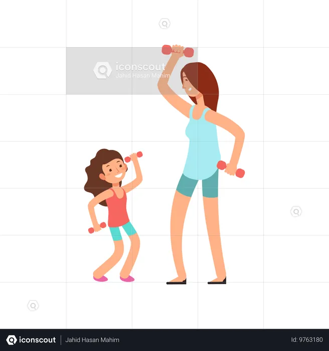 Mother daughter doing physical exercise  Illustration