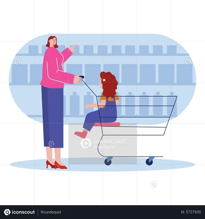 Mother doing shopping with daughter  Illustration
