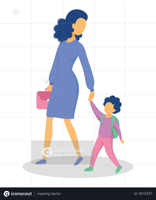 Mother dropping daughter to school  Illustration