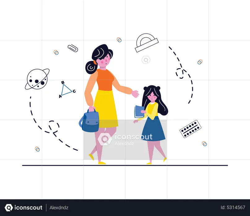 Mother dropping daughter to school  Illustration