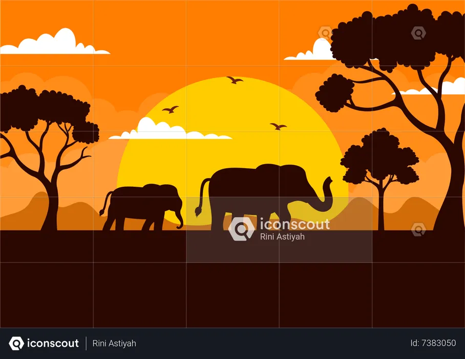 Mother Elephant And Baby Elephant  Illustration