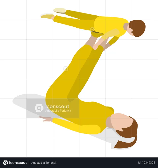 Mother exercising along with her child  Illustration