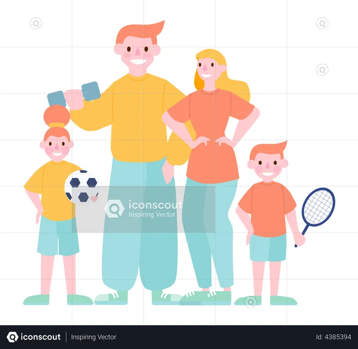 Mother, father and children doing gymnastics  Illustration