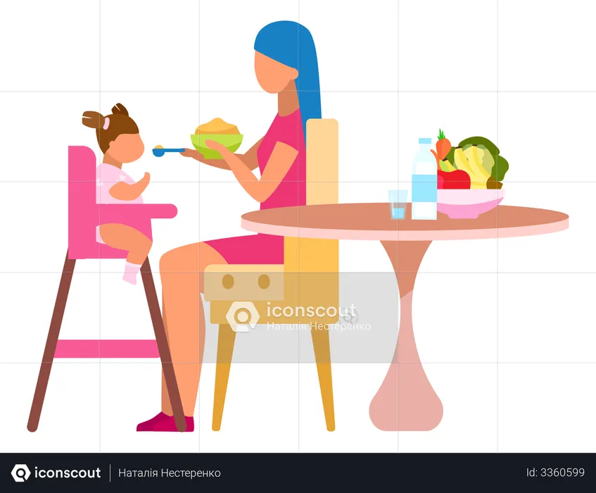 Mother feeding baby  Illustration