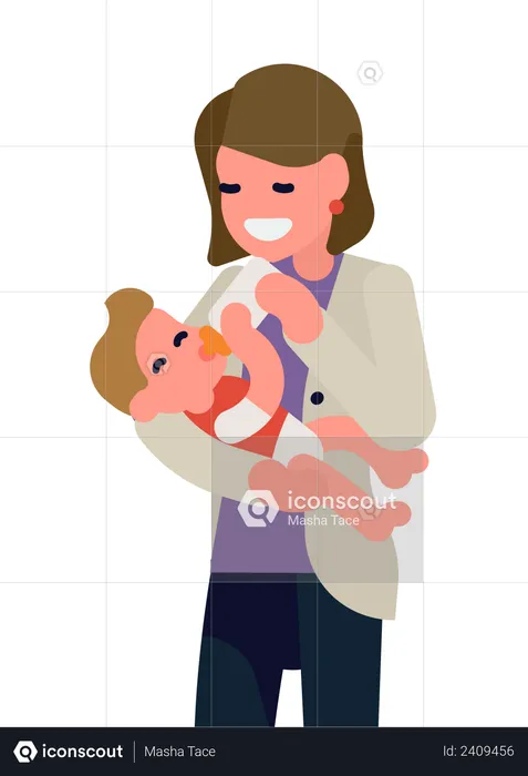 Mother feeding her child with milk bottle  Illustration