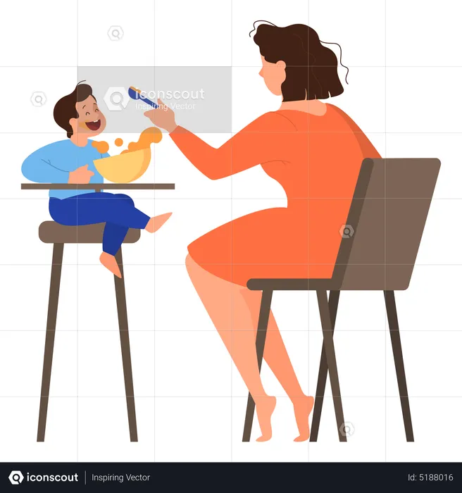 Mother feeding her little baby  Illustration