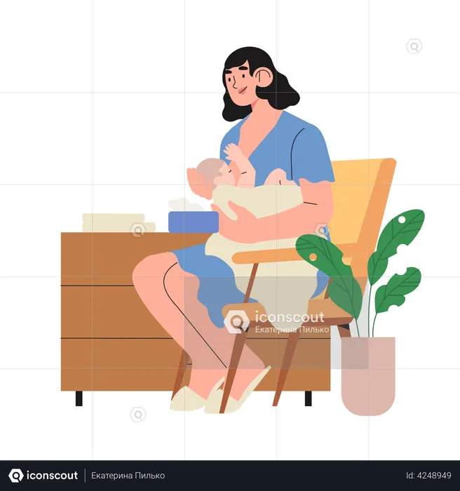 Mother feeding newborn child  Illustration