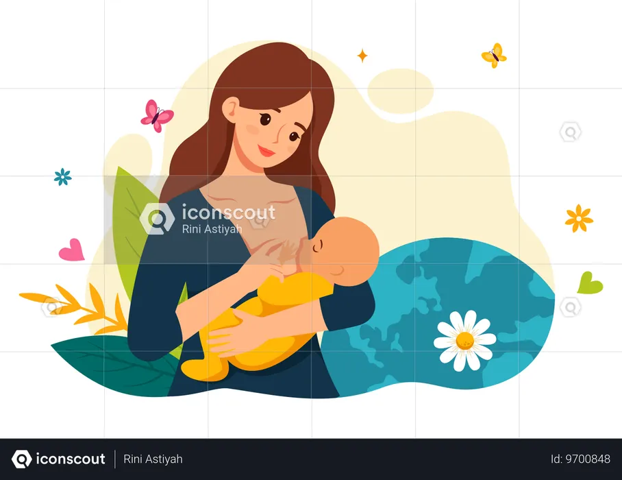 Mother feeds new born baby  Illustration