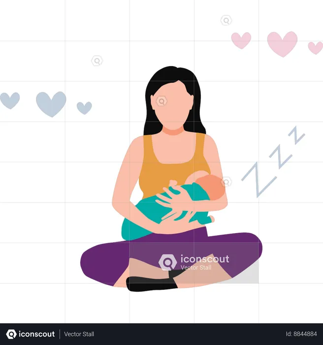 Mother feeds the baby  Illustration