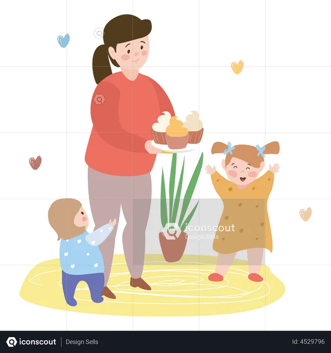 Mother giving cupcakes to kid  Illustration