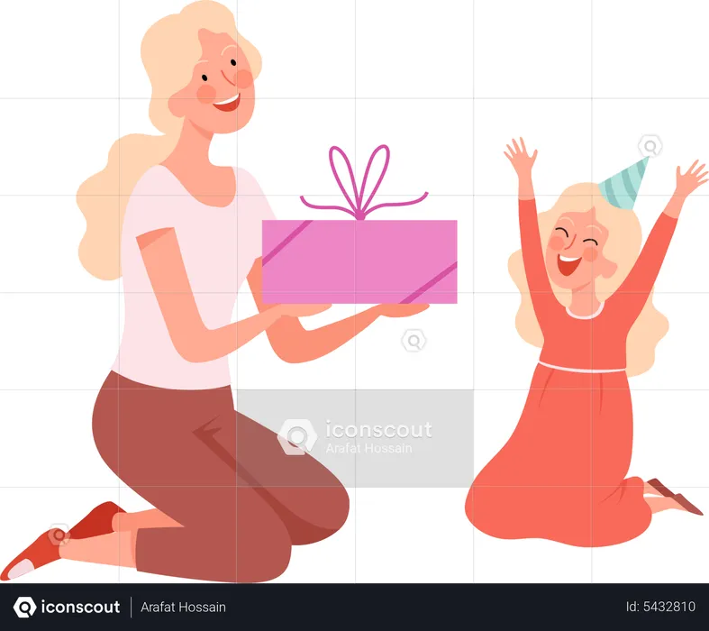 Mother giving gift to daughter  Illustration
