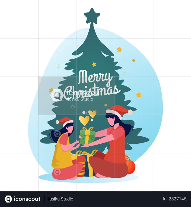 Mother Giving gifts to her daughter on Christmas  Illustration