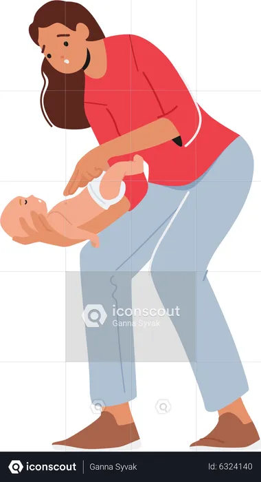 Mother giving heimlich maneuver to choked child  Illustration