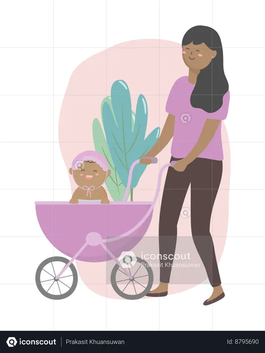 Mother going outside with baby  Illustration