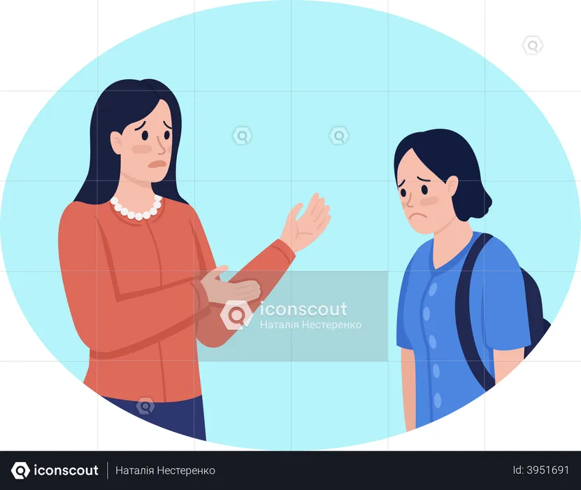 Mother having serious conversation with child  Illustration