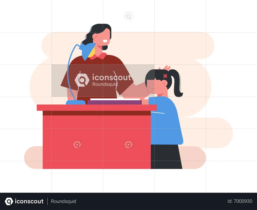 Mother helping daughter with homework  Illustration