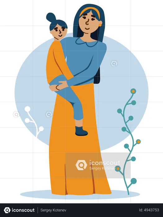 Mother holding Baby on Hands  Illustration