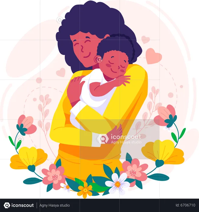 Mother Holding Baby Son In Arms  Illustration