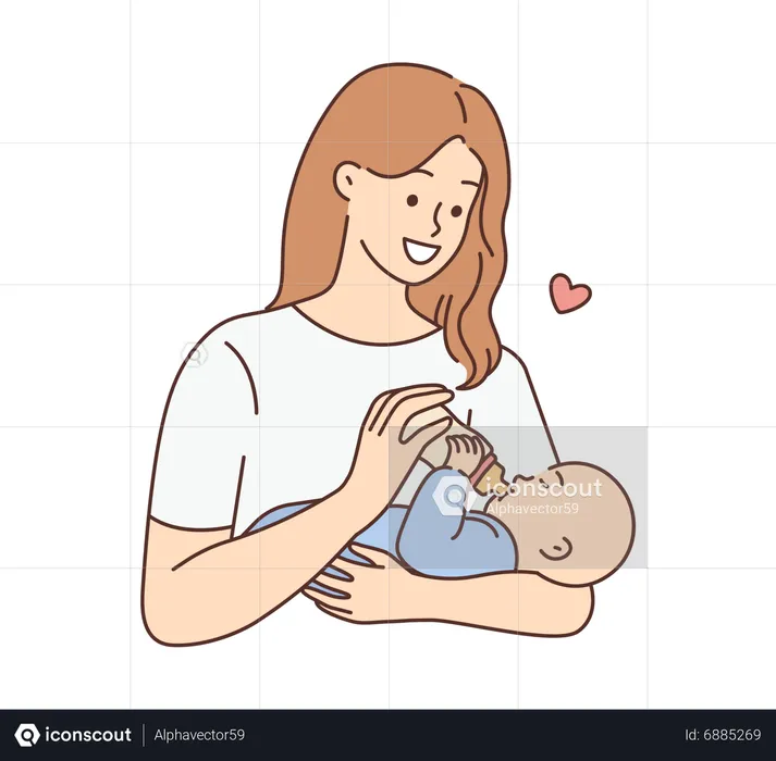 Mother holding born baby and feeding to baby  Illustration