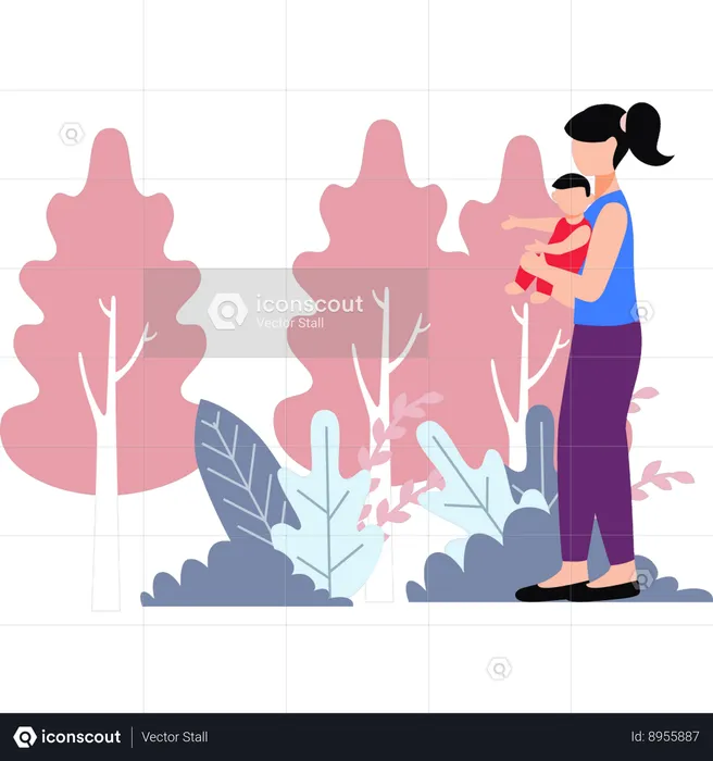 Mother Holding Child  Illustration