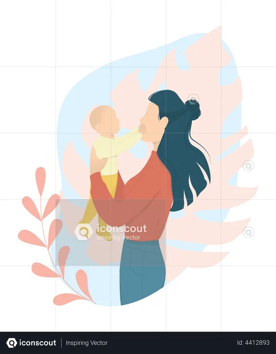Mother holding little baby and smiling  Illustration