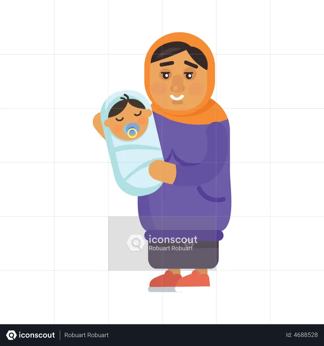 Mother holding new born baby  Illustration
