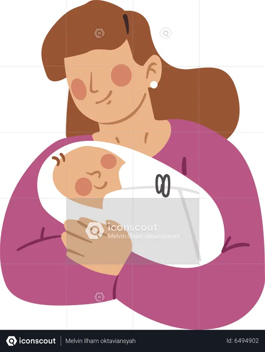 Mother holding newborn baby  Illustration