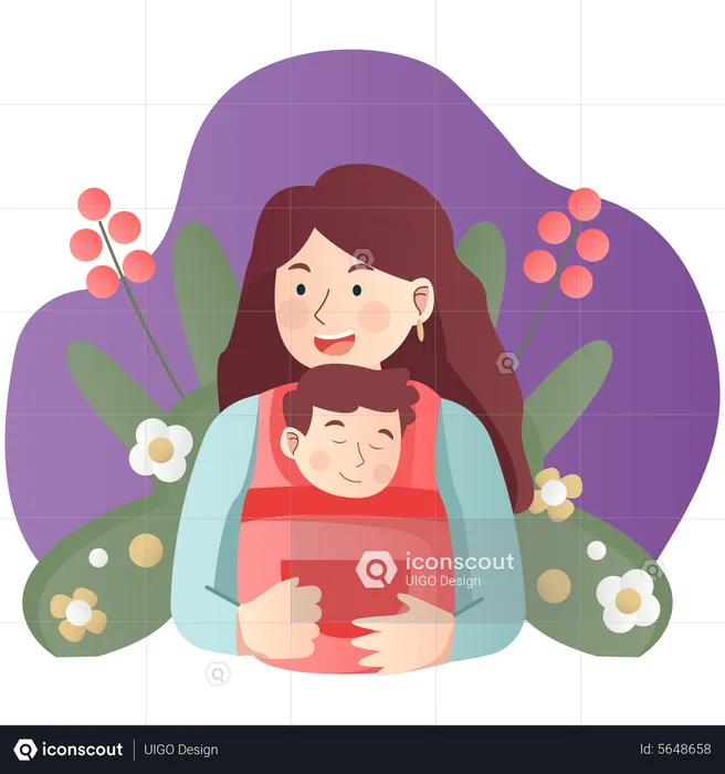 Mother holding son on her shoulder  Illustration