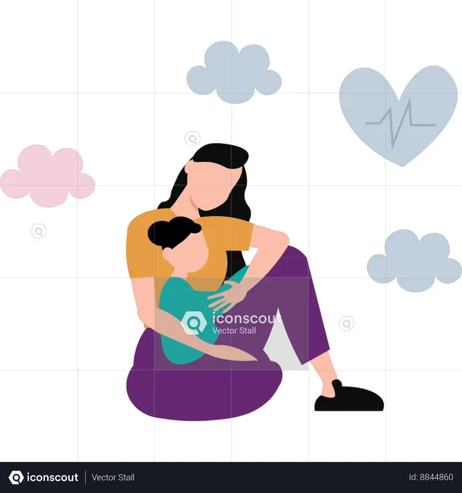 Mother holds the child in her lap  Illustration