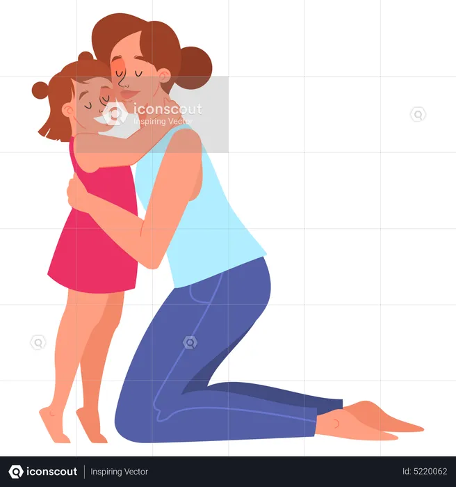 Mother hug her little daughter  Illustration