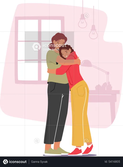 Mother hugging crying daughter  Illustration